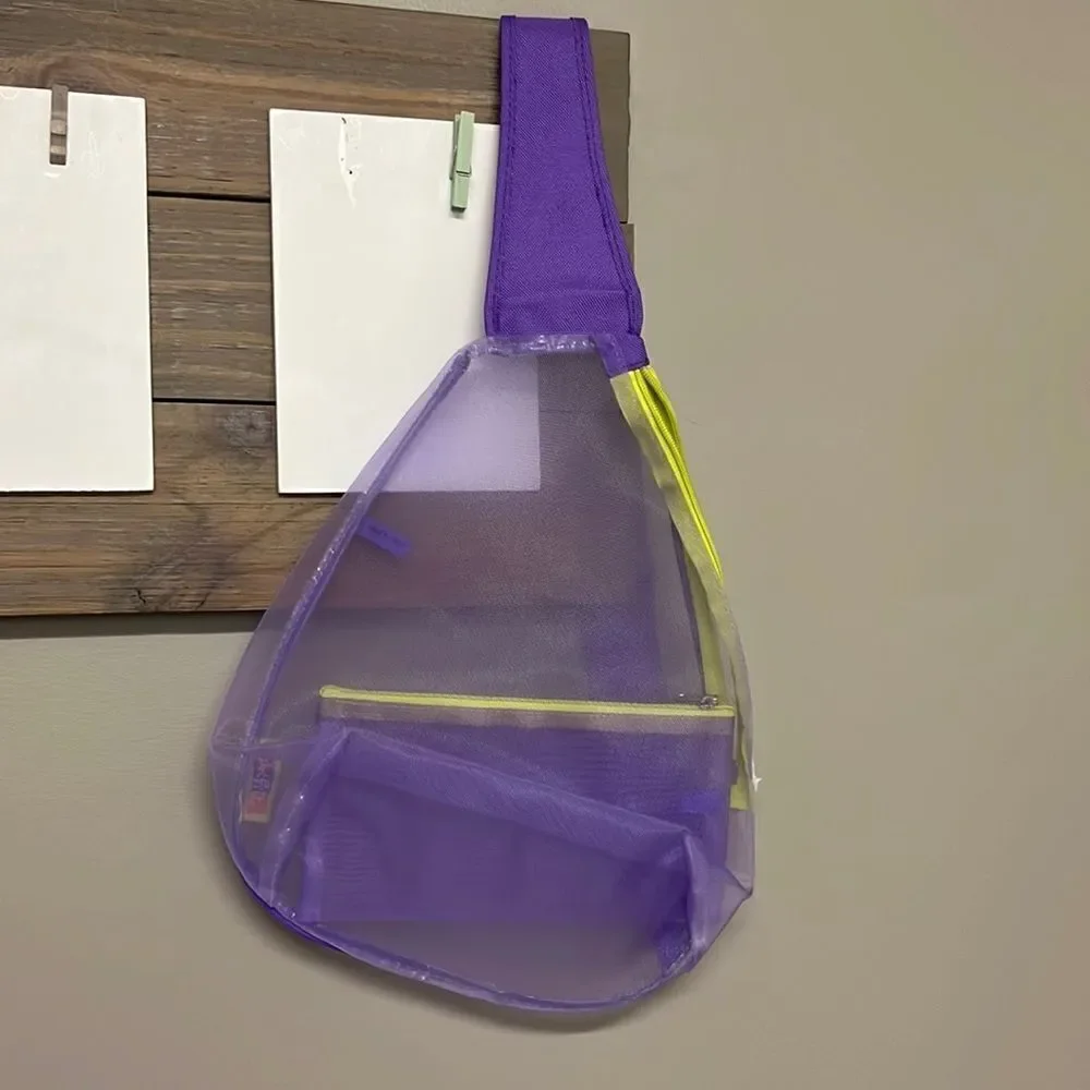 Girlfitti Purple Mesh Velcro Adjustable Body Bag w/ Mesh Wallet & Yellow Zippers
